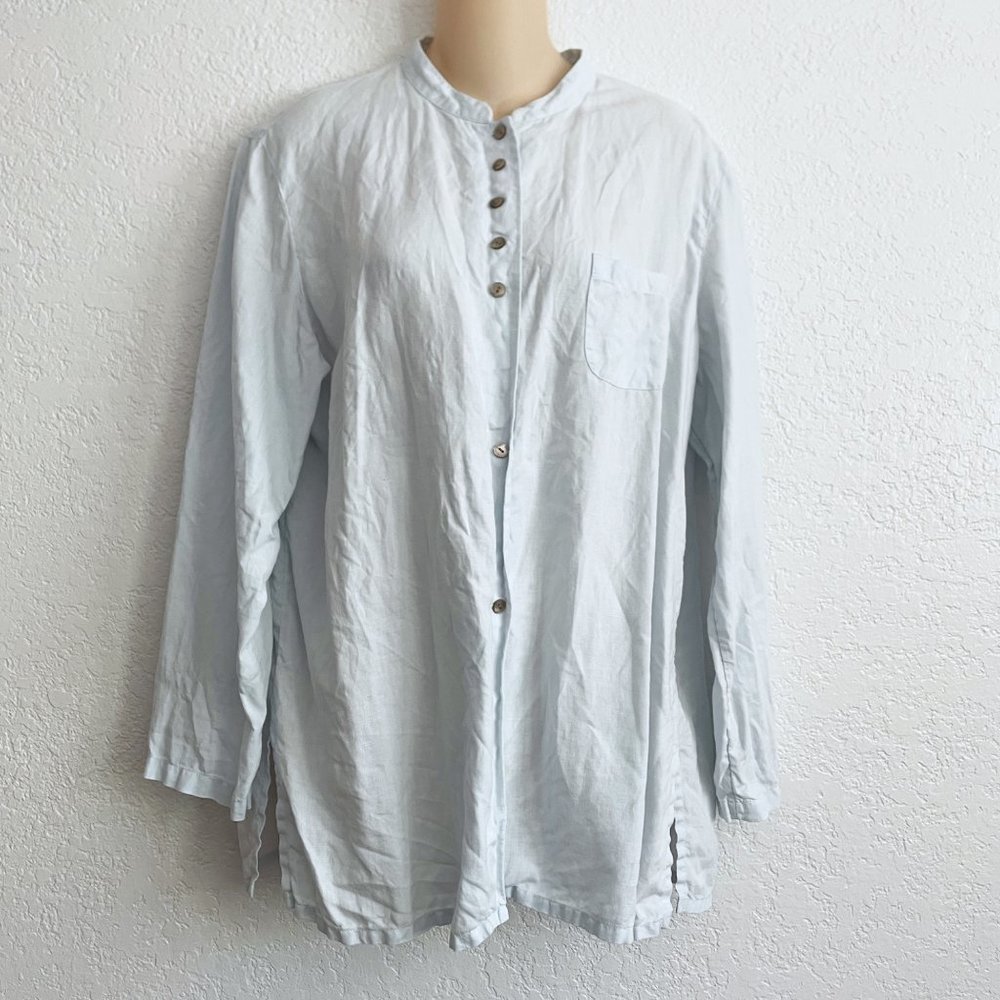 J. Jill Linen Light Blue Long Sleeve Button Down Casual Shirt MEDIUM Tunic